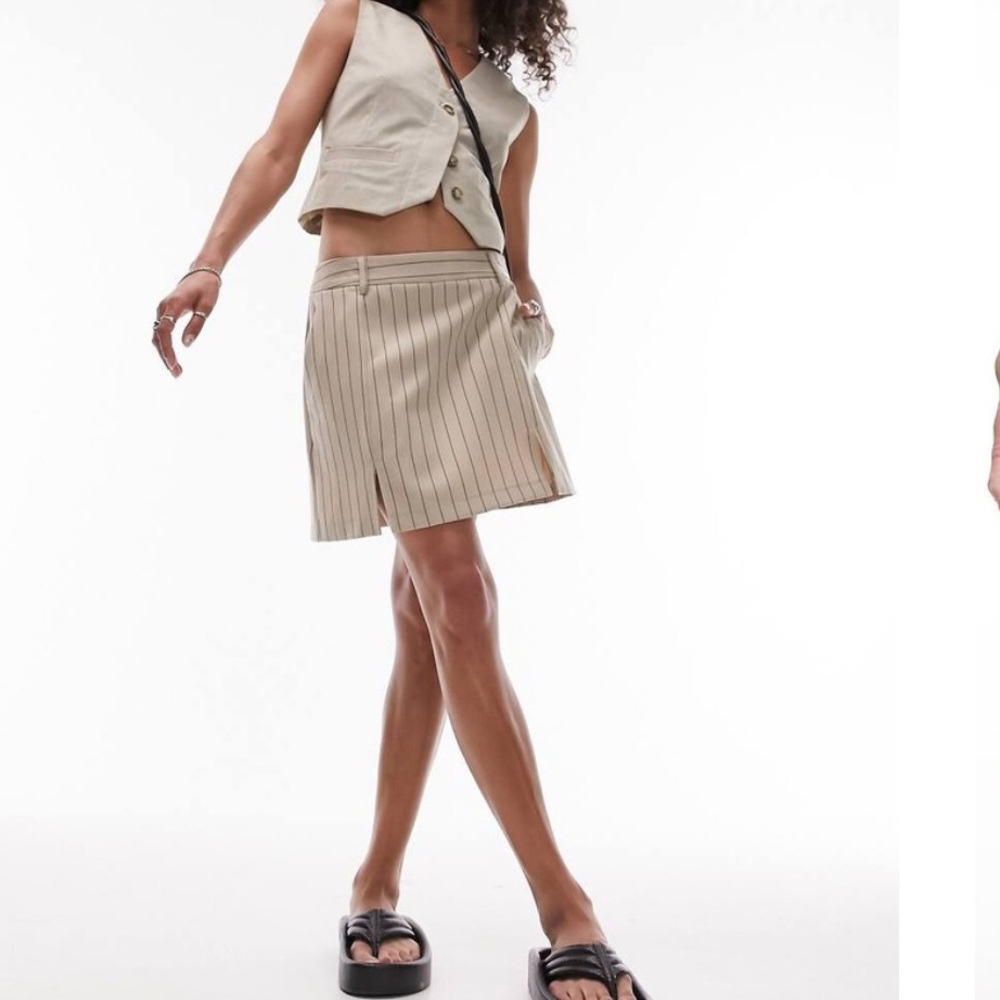 TOPSHOP | Tailored pelmet mini skirt in beige pinestripe